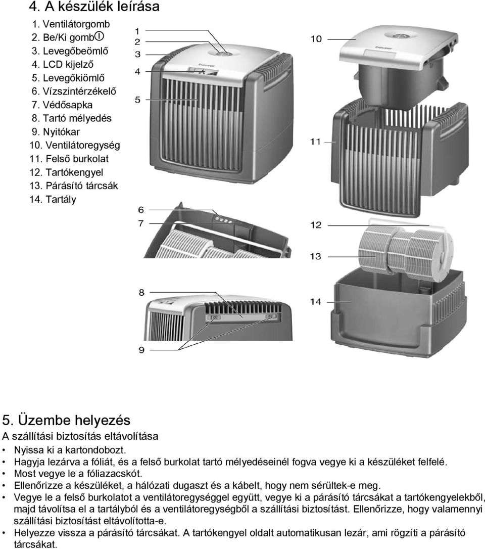 Hagyja lezárva a fóliát, és a felső burkolat tartó mélyedéseinél fogva vegye ki a készüléket felfelé. Most vegye le a fóliazacskót.