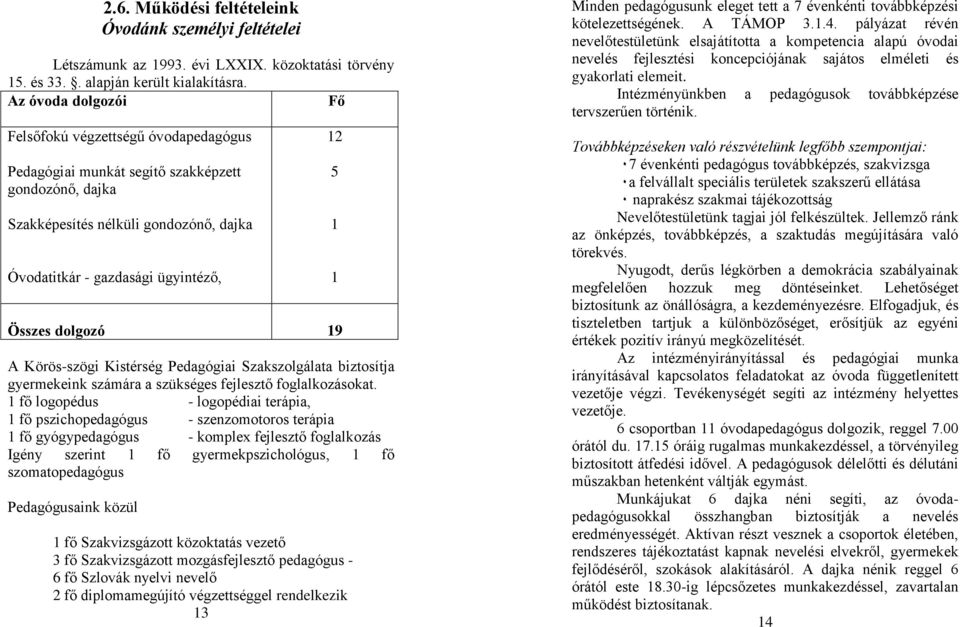 dolgozó 19 A Körös-szögi Kistérség Pedagógiai Szakszolgálata biztosítja gyermekeink számára a szükséges fejlesztő foglalkozásokat.