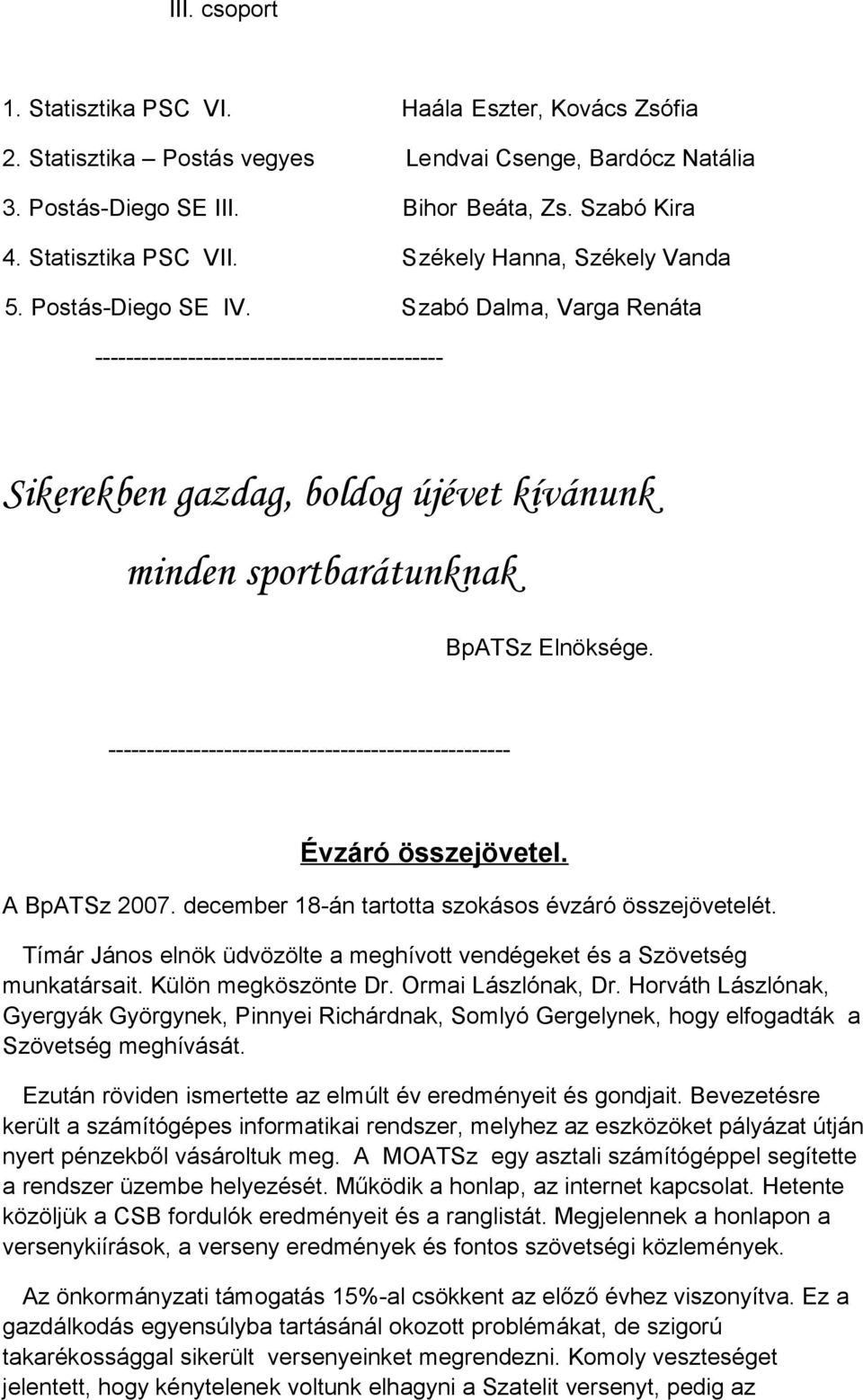 Szabó Dalma, Varga Renáta --------------------------------------------- Sikerekben gazdag, boldog újévet kívánunk minden sportbarátunknak BpATSz Elnöksége.