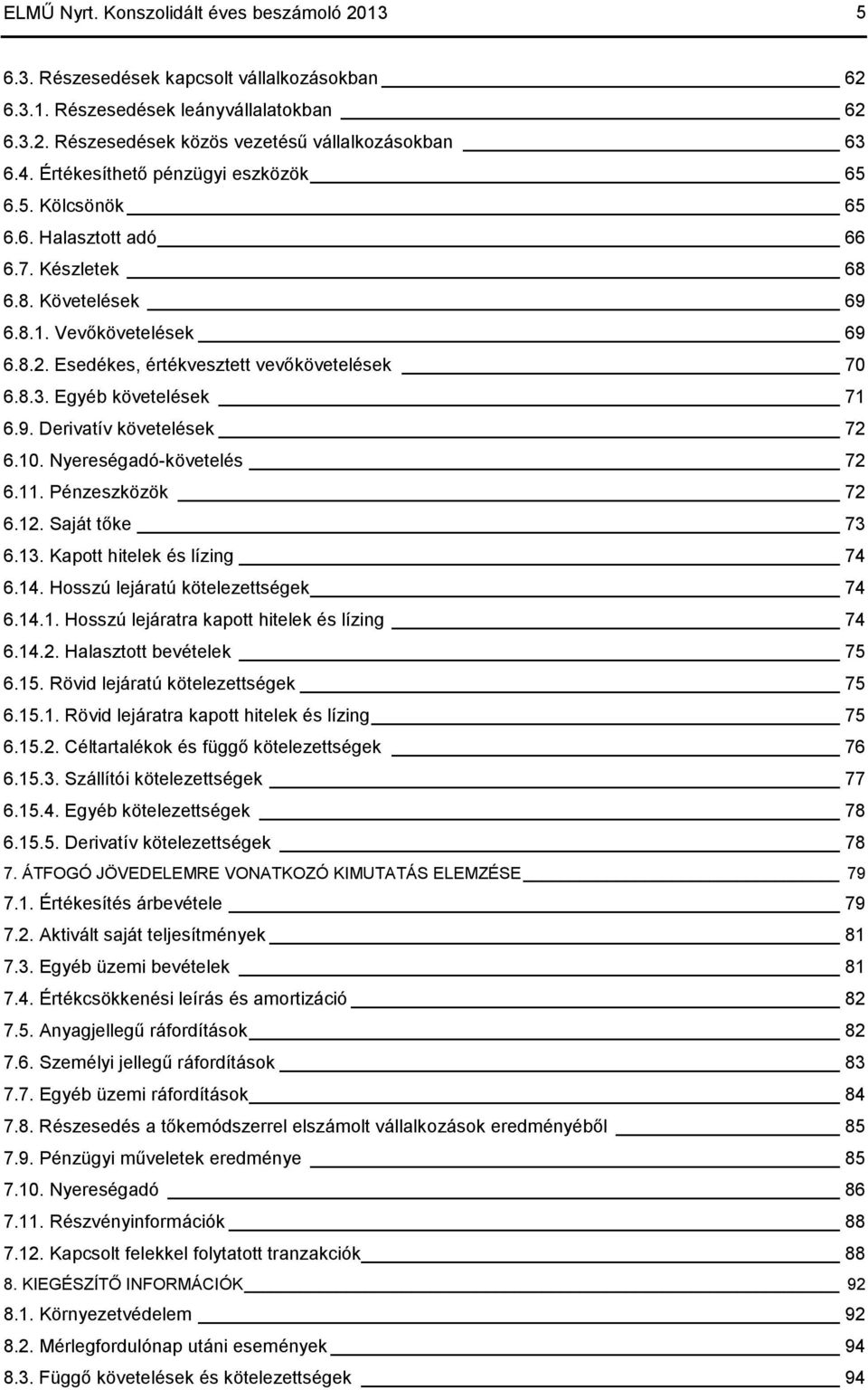 Egyéb követelések 71 6.9. Derivatív követelések 72 6.10. Nyereségadó-követelés 72 6.11. Pénzeszközök 72 6.12. Saját tőke 73 6.13. Kapott hitelek és lízing 74 6.14.