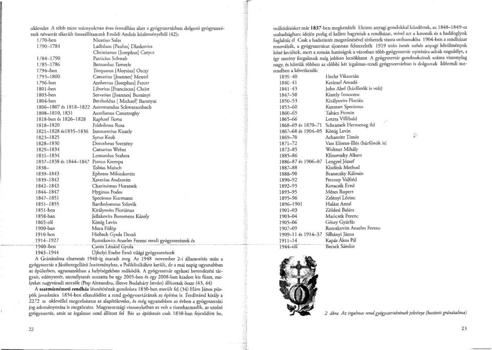 Ansbertus [Josephus] Frecer 1801-ben liborius [Franciscus] Christ 1803-ben Servatius [Joannes] Borsányi 1804-ben Berrholdus [ Michael] Baranyai 1806-1807 és 1818-1822 Auremundus Schwarzenbach