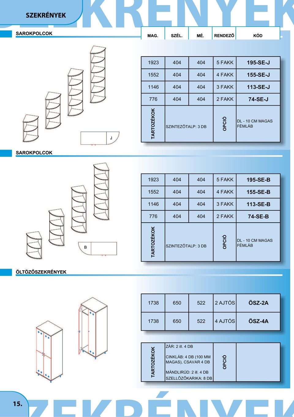 155-SE-B 113-SE-B 776 404 404 2 FAKK 74-SE-B SZINTEZÕTALP: 3 DB OPCIÓ DL - 10 CM MAGAS FÉMLÁB 1738 650 522 2 AJTÓS ÖSZ-2A