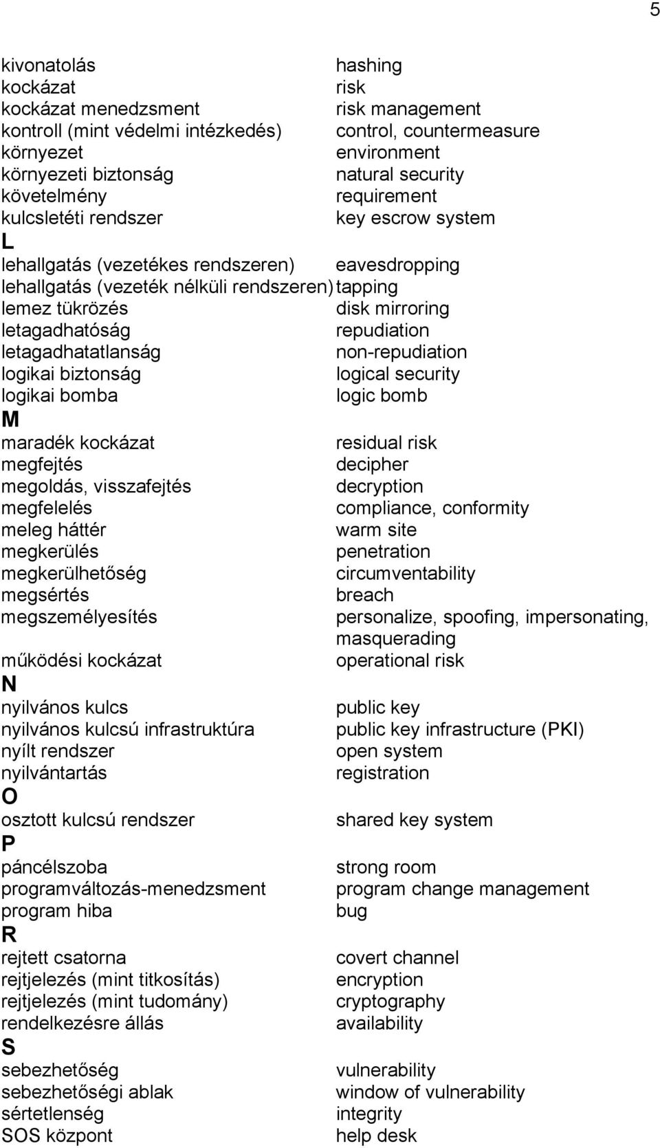 letagadhatóság repudiation letagadhatatlanság non-repudiation logikai biztonság logical security logikai bomba logic bomb M maradék kockázat residual risk megfejtés decipher megoldás, visszafejtés