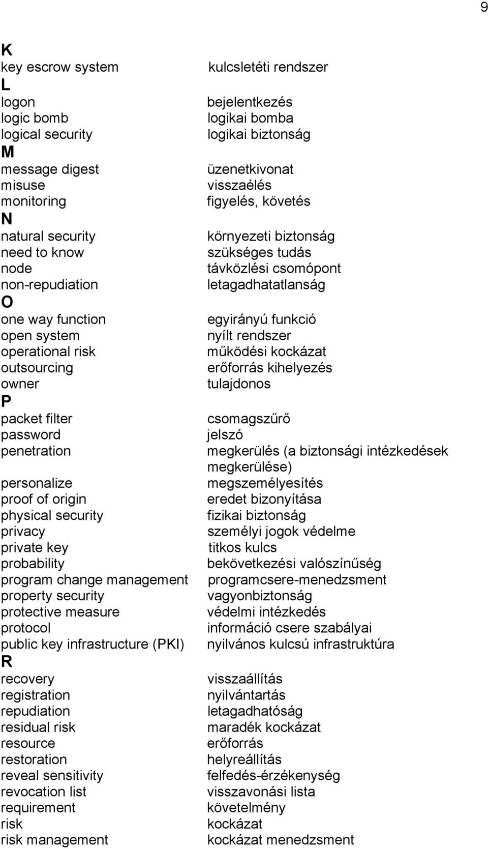 protocol public key infrastructure (PKI) R recovery registration repudiation residual risk resource restoration reveal sensitivity revocation list requirement risk risk management kulcsletéti