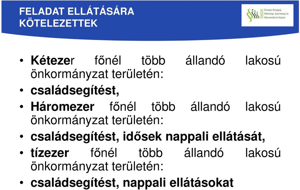 önkormányzat területén: családsegítést, idősek nappali ellátását, tízezer