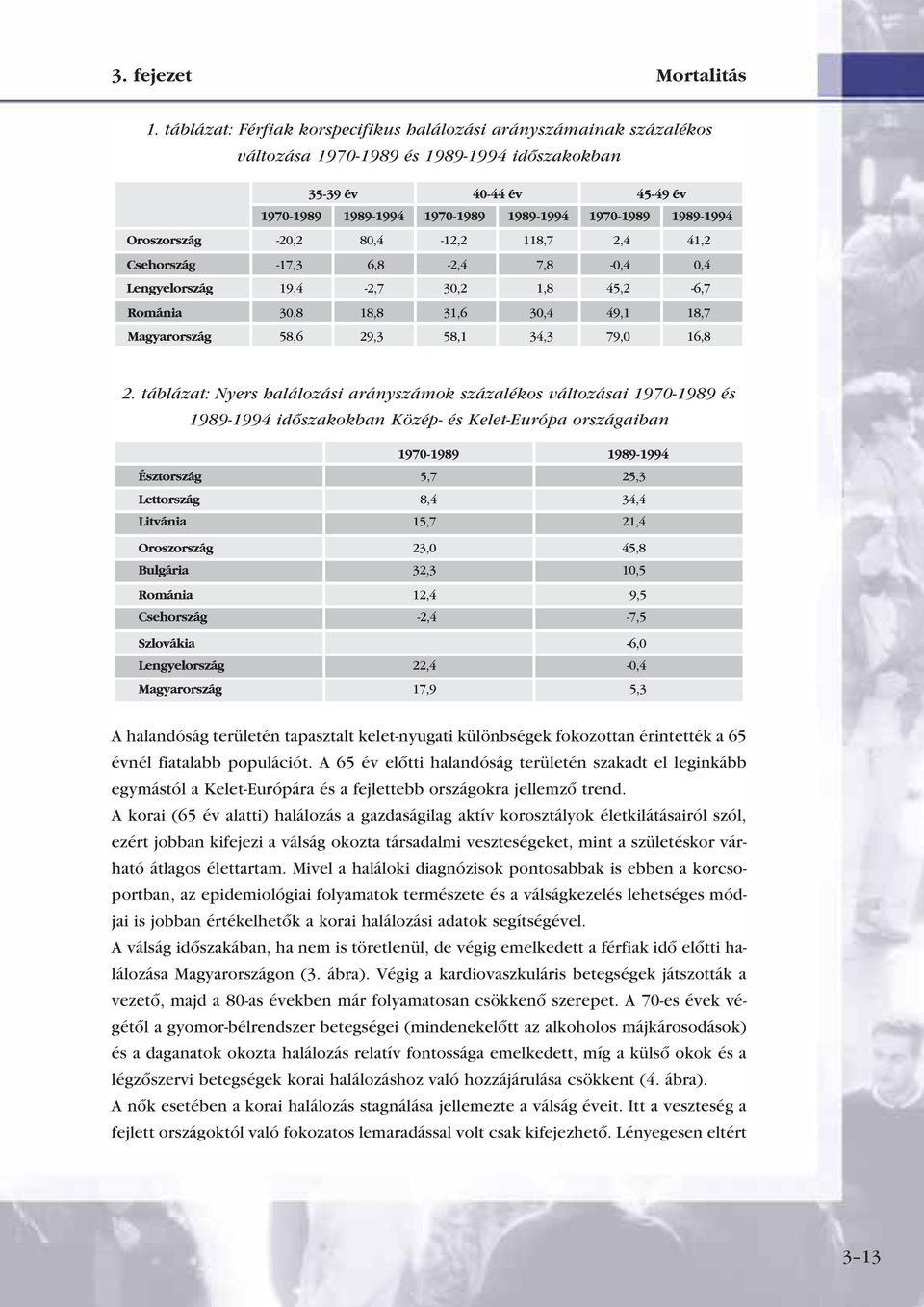 fokozottan érintették a 65 évnél fiatalabb populációt. A 65 év elôtti halandóság területén szakadt el leginkább egymástól a Kelet-Európára és a fejlettebb országokra jellemzô trend.