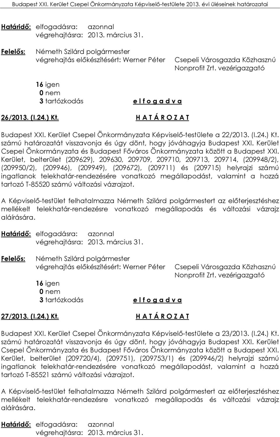 Kerület Csepel Önkormányzata és Budapest Főváros Önkormányzata között a Budapest XXI.