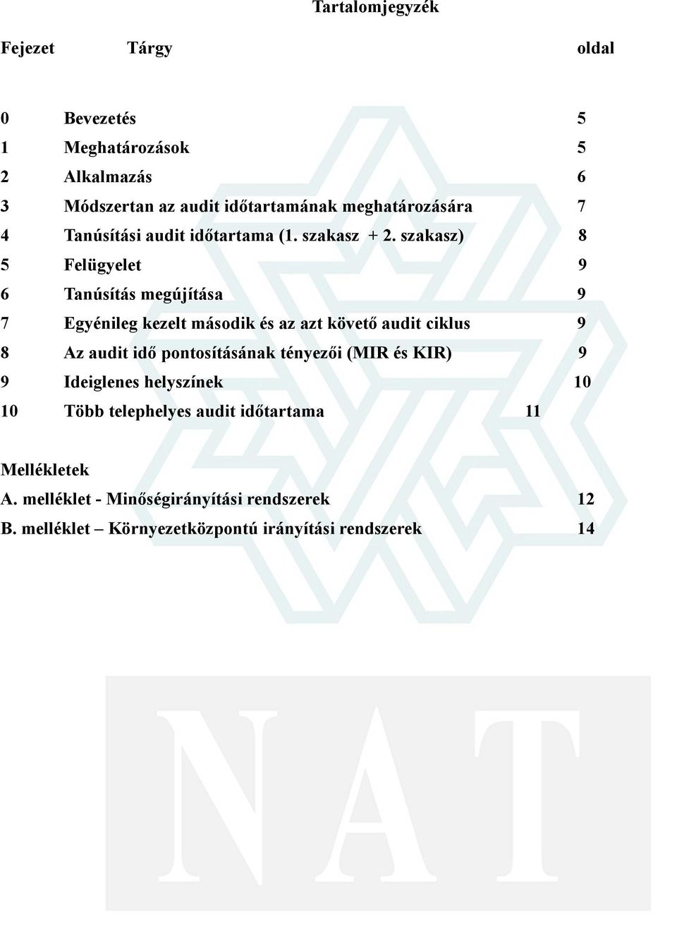 szakasz) 8 5 Felügyelet 9 6 Tanúsítás megújítása 9 7 Egyénileg kezelt második és az azt követõ audit ciklus 9 8 Az audit idõ