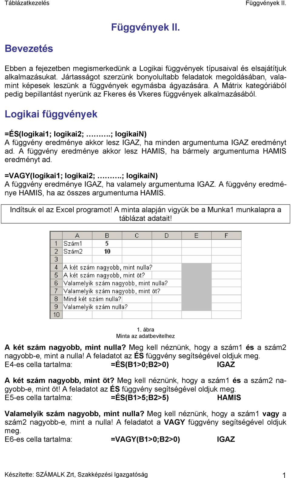 A Mátrix kategóriából pedig bepillantást nyerünk az Fkeres és Vkeres függvények alkalmazásából. Logikai függvények =ÉS(logikai1; logikai2;.