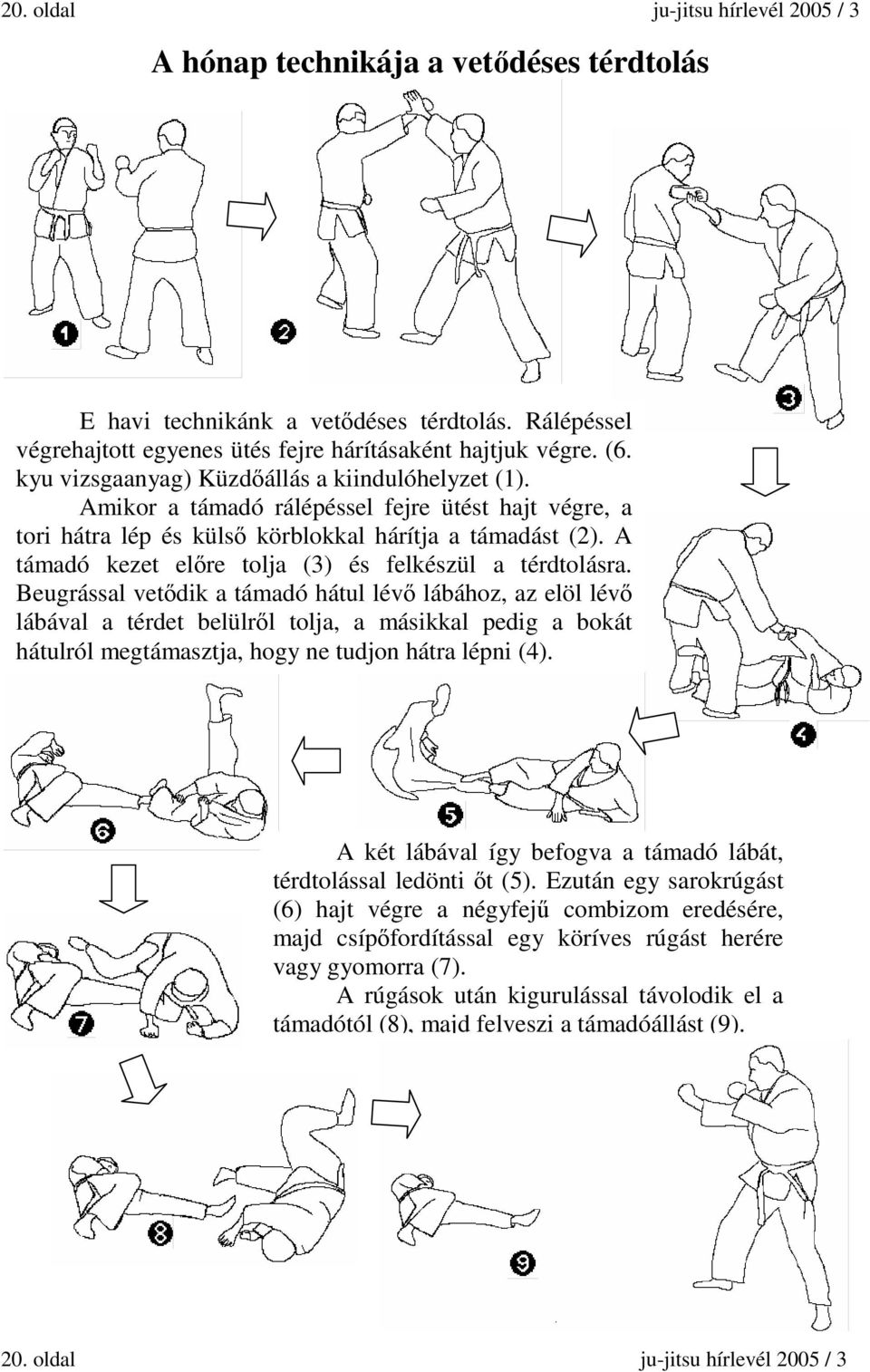 A támadó kezet előre tolja (3) és felkészül a térdtolásra.