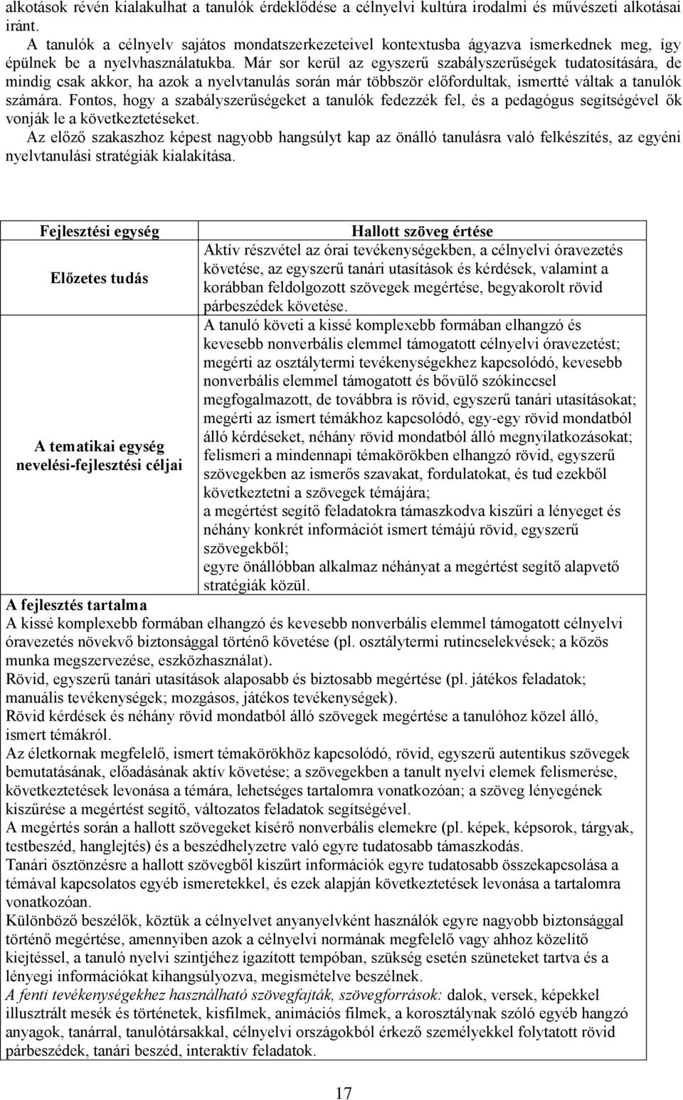 Már sor kerül az egyszerű szabályszerűségek tudatosítására, de mindig csak akkor, ha azok a nyelvtanulás során már többször előfordultak, ismertté váltak a tanulók számára.