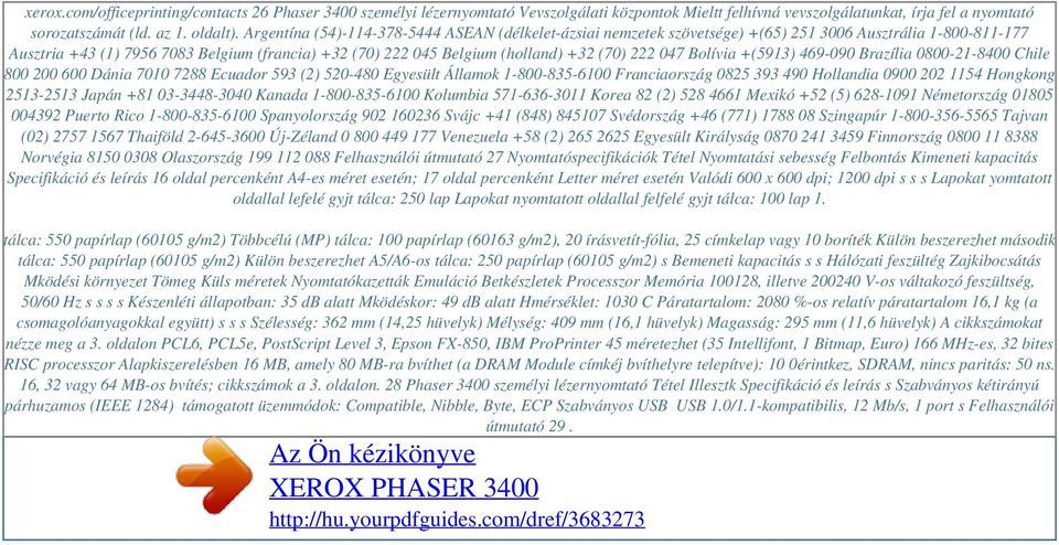 Argentína (54)-114-378-5444 ASEAN (délkelet-ázsiai nemzetek szövetsége) +(65) 251 3006 Ausztrália 1-800-811-177 Ausztria +43 (1) 7956 7083 Belgium (francia) +32 (70) 222 045 Belgium (holland) +32