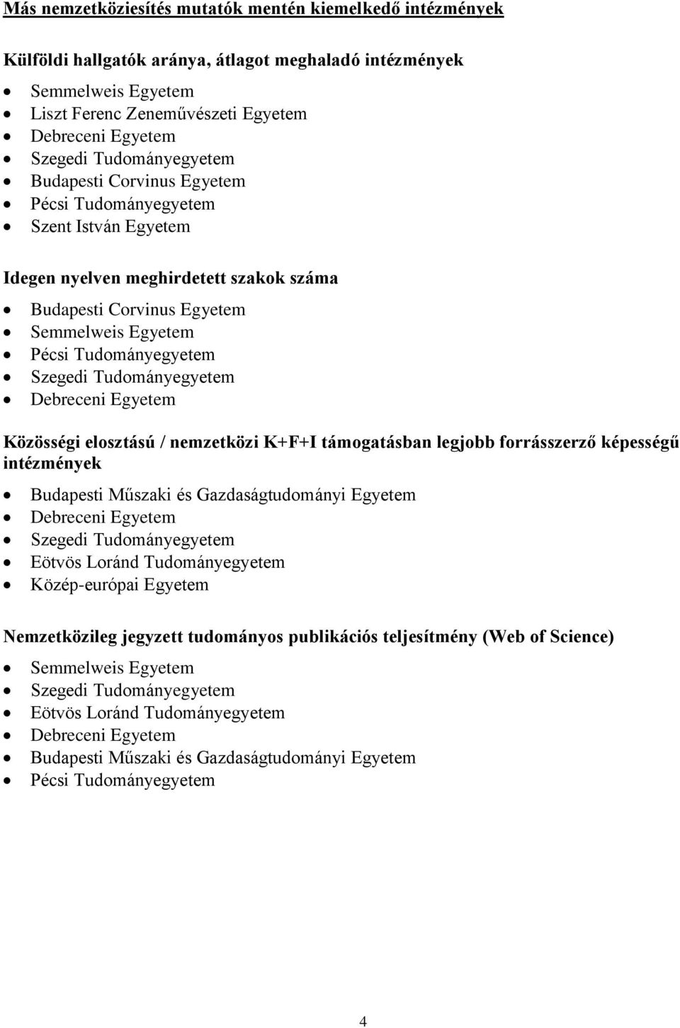 Szegedi Tudományegyetem Debreceni Egyetem Közösségi elosztású / nemzetközi K+F+I támogatásban legjobb forrásszerző képességű intézmények Budapesti Műszaki és Gazdaságtudományi Egyetem Debreceni