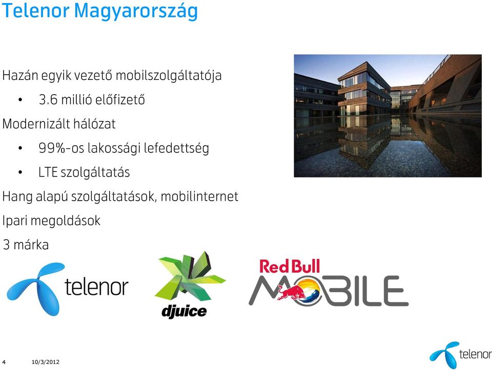 6 millió előfizető Modernizált hálózat 99%-os lakossági