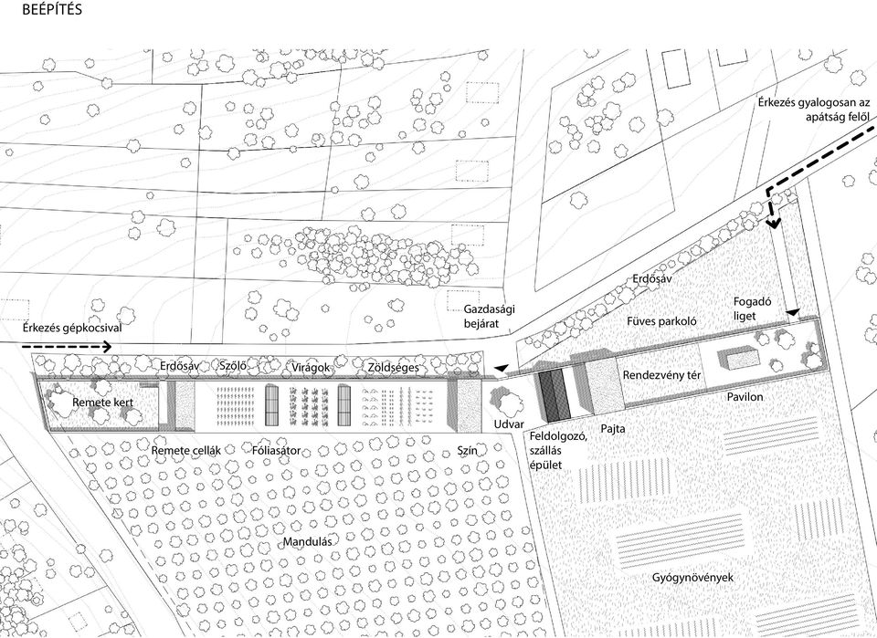 Zöldséges Fogadó liget Rendezvény tér Pavilon Remete kert Udvar