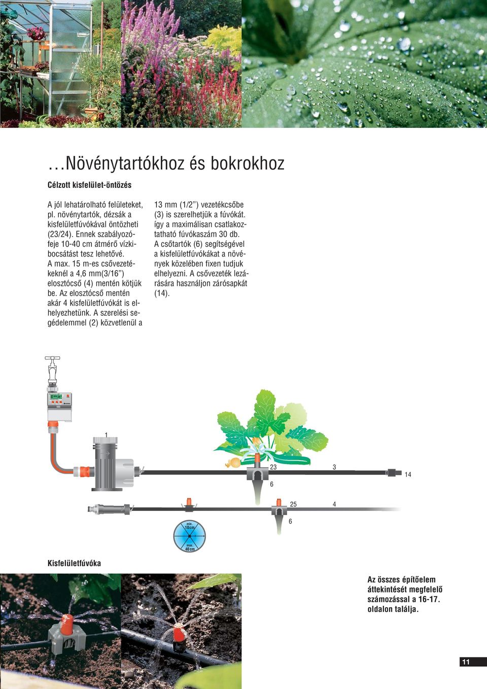 Az elosztócsô mentén akár 4 kisfelületfúvókát is elhelyezhetünk. A szerelési segédelemmel (2) közvetlenül a 13 mm (1/2 ) vezetékcsôbe (3) is szerelhetjük a fúvókát.