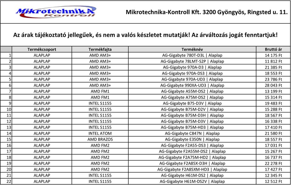 970A-D3 Alaplap 21 385 Ft 4 ALAPLAP AMD AM3+ AG-Gigabyte 970A-DS3 Alaplap 18 553 Ft 5 ALAPLAP AMD AM3+ AG-Gigabyte 970A-UD3 Alaplap 23 786 Ft 6 ALAPLAP AMD AM3+ AG-Gigabyte 990XA-UD3 Alaplap 28 043