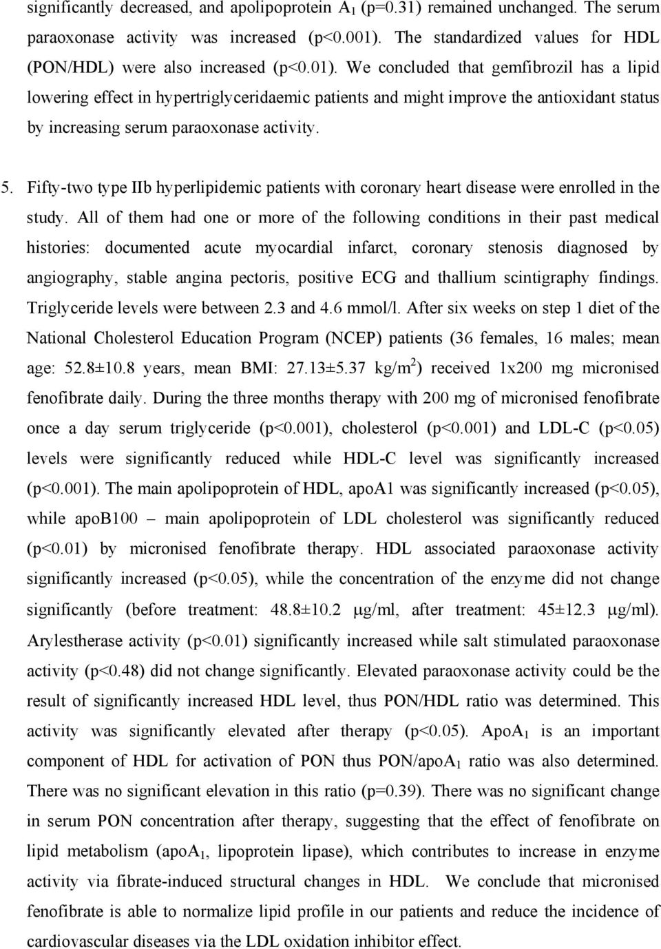 Fifty-two type IIb hyperlipidemic patients with coronary heart disease were enrolled in the study.