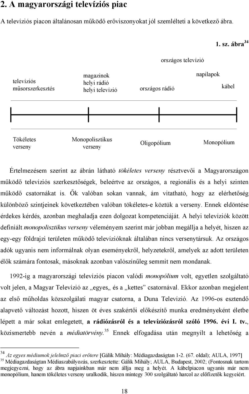 ábra 34 televíziós műsorszerkesztés magazinok napilapok helyi rádió helyi televízió országos rádió kábel Tökéletes verseny Monopolisztikus verseny Oligopólium Monopólium Értelmezésem szerint az ábrán