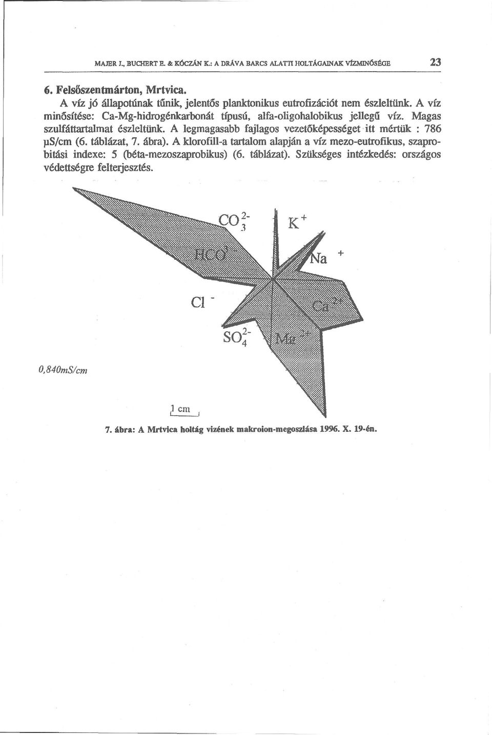 Magas szulfáttartalmat észleltünk. A legmagasabb fajlagos vezetőképességet itt mértük : 786 ps/cm (6. táblázat, 7. ábra).