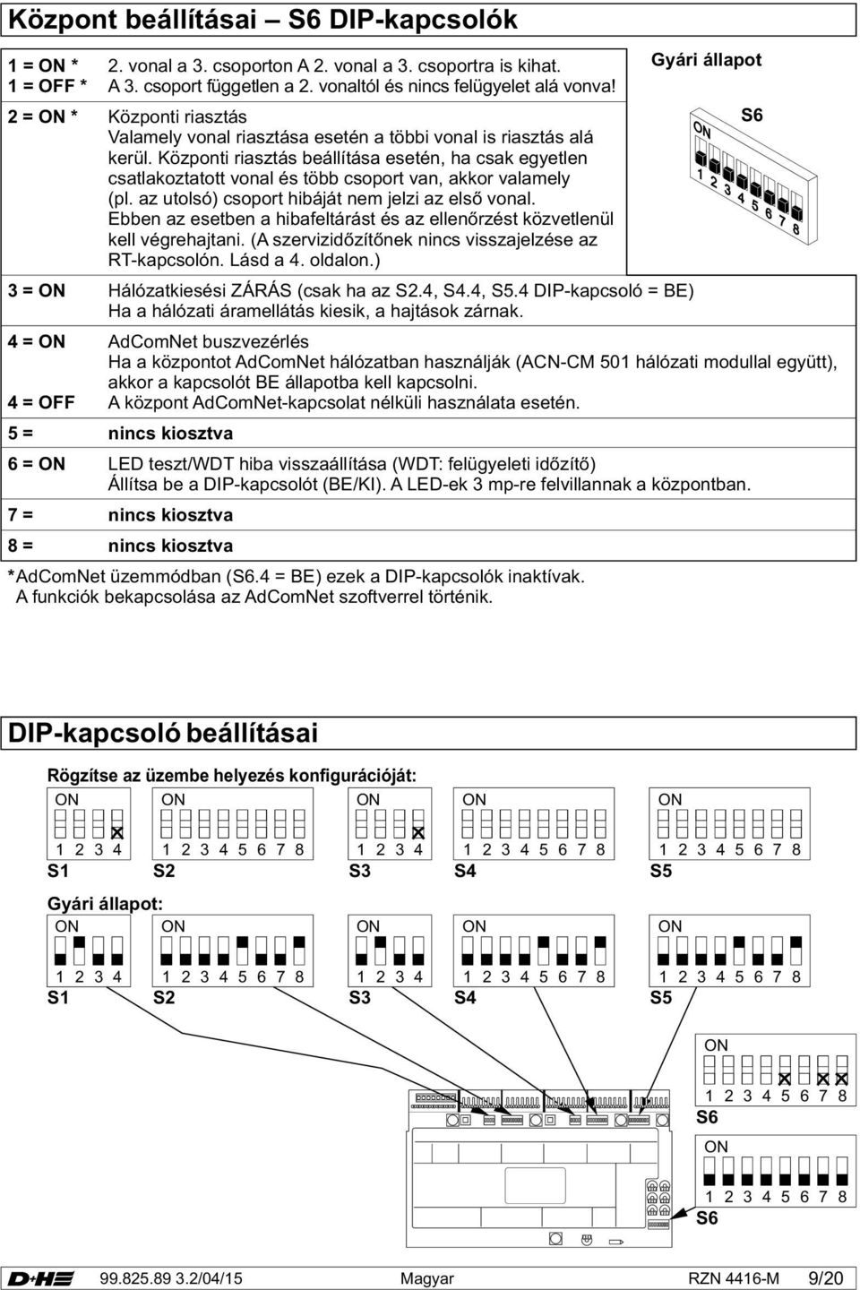 Központi riasztás beállítása esetén, ha csak egyetlen csatlakoztatott vonal és több csoport van, akkor valamely (pl. az utolsó) csoport hibáját nem jelzi az első vonal.