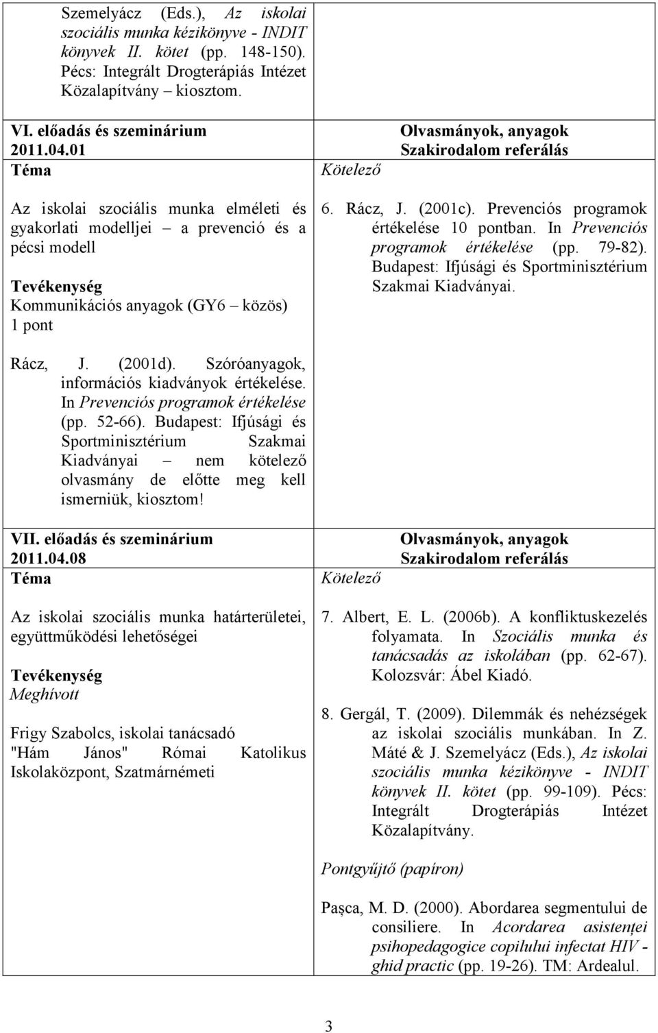 In Prevenciós programok értékelése (pp. 79-82). Budapest: Ifjúsági és Sportminisztérium Szakmai Kiadványai. Rácz, J. (2001d). Szóróanyagok, információs kiadványok értékelése.