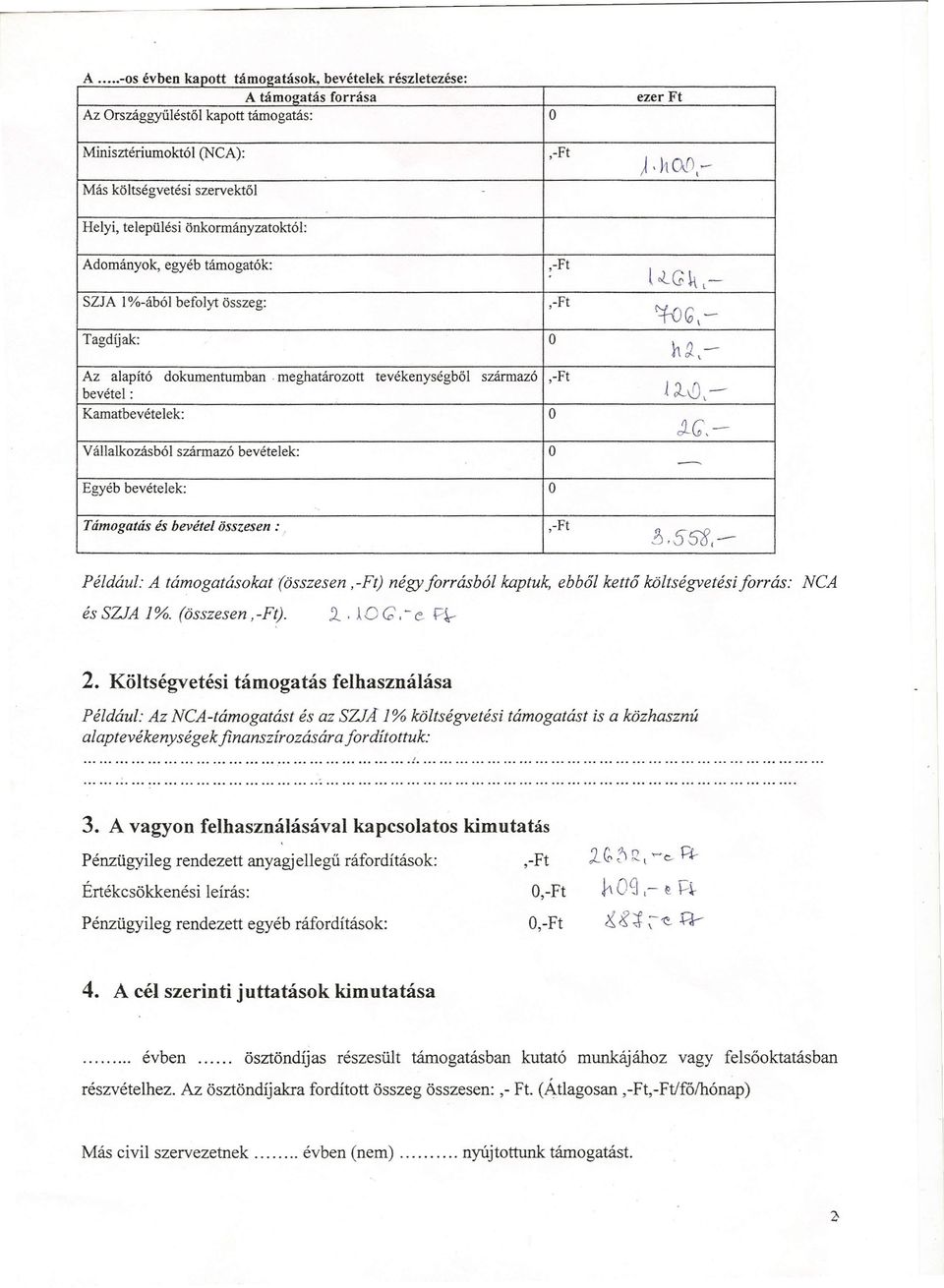 meghatározott tevékenységből származó bevétel: Kamatbevételek: O Vállalkozásból származó bevételek: O lolg ~, ~G\ h~l 1.1.<0, J.C, ~ Egyéb bevételek: O Támogatás és bevétel összesen:.!j.