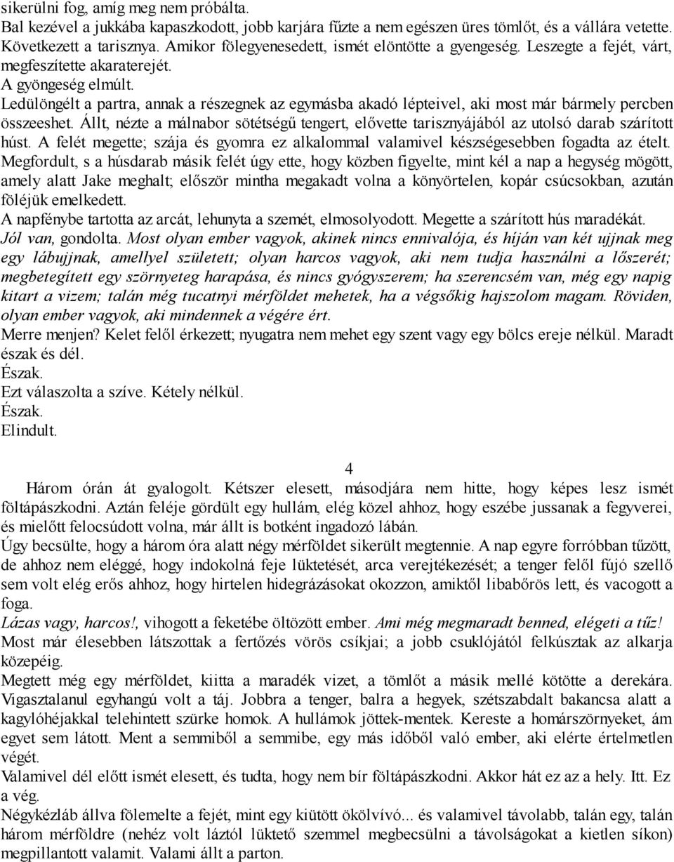 Ledülöngélt a partra, annak a részegnek az egymásba akadó lépteivel, aki most már bármely percben összeeshet.