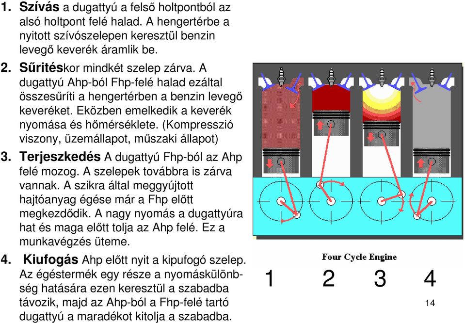 (Kompresszió viszony, üzemállapot, mőszaki állapot) 3. Terjeszkedés A dugattyú Fhp-ból az Ahp felé mozog. A szelepek továbbra is zárva vannak.