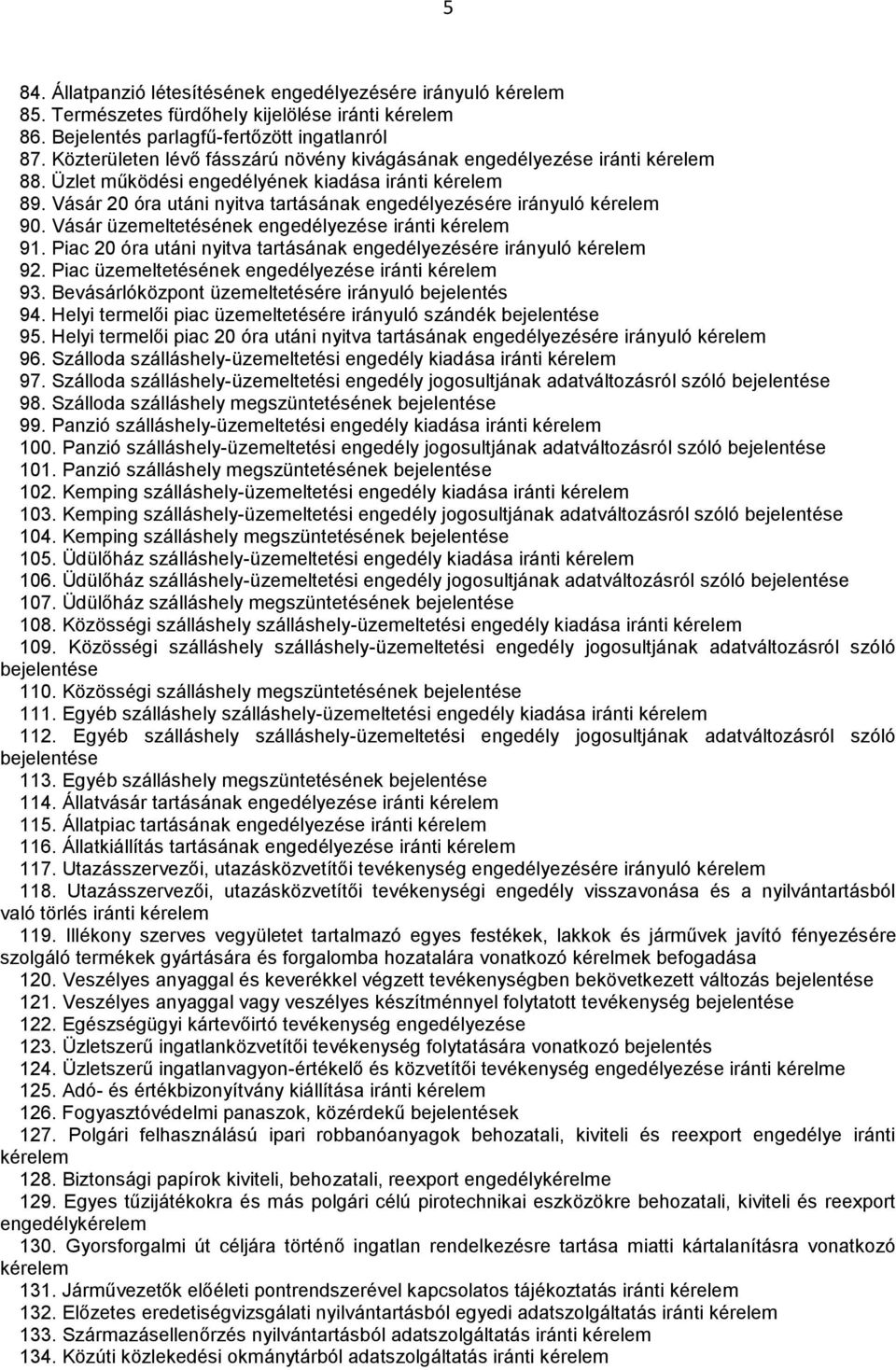 Vásár üzemeltetésének engedélyezése iránti 91. Piac 20 óra utáni nyitva tartásának engedélyezésére irányuló 92. Piac üzemeltetésének engedélyezése iránti 93.