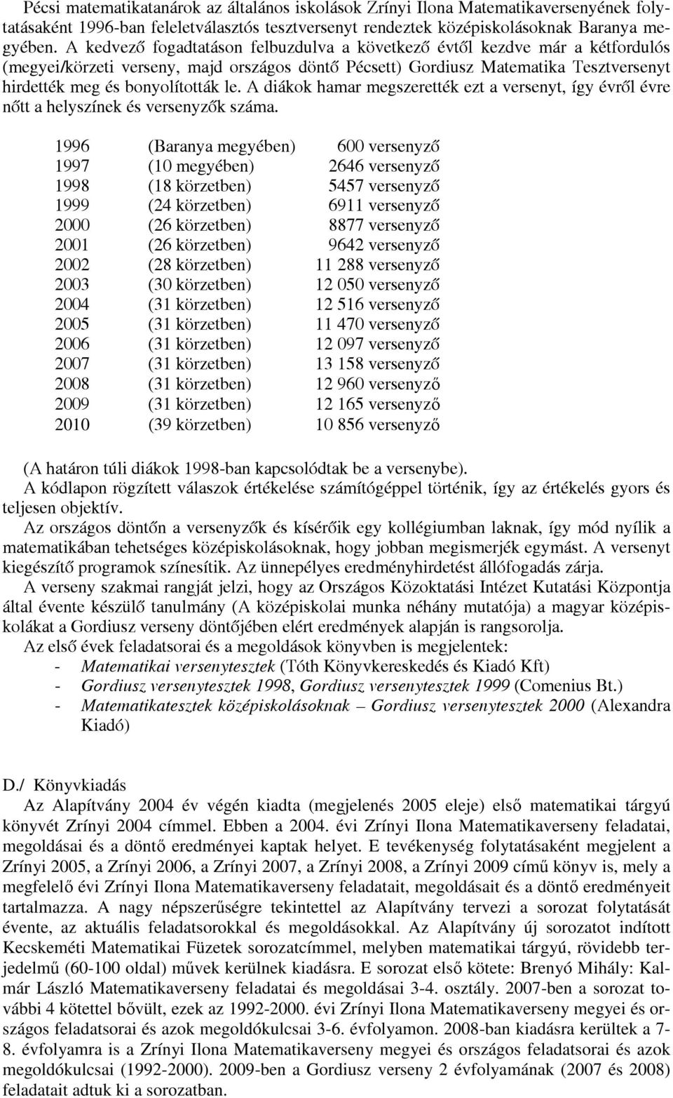 A diákok hamar megszerették ezt a versenyt, így évről évre nőtt a helyszínek és versenyzők száma.