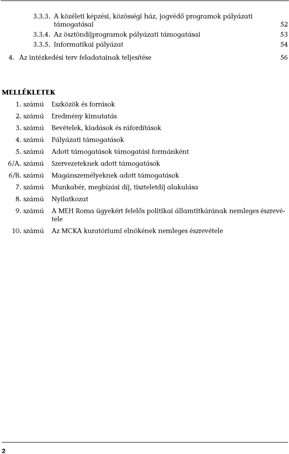 számú Pályázati támogatások 5. számú Adott támogatások támogatási formánként 6/A. számú 6/B. számú Szervezeteknek adott támogatások Magánszemélyeknek adott támogatások 7.