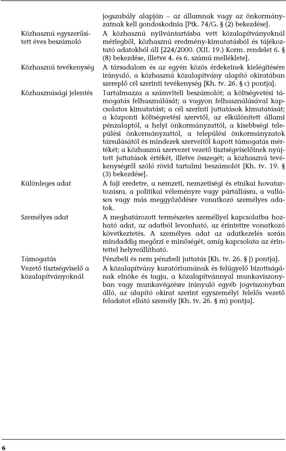 A közhasznú nyilvántartásba vett közalapítványoknál mérlegből, közhasznú eredmény-kimutatásból és tájékoztató adatokból áll [224/2000. (XII. 19.) Korm. rendelet 6. (8) bekezdése, illetve 4. és 6.