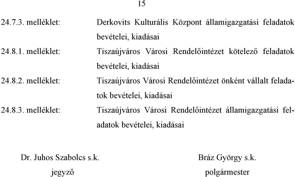 melléklet: Tiszaújváros Városi Rendelőintézet államigazgatási feladatok Dr. Juhos Szabolcs s.