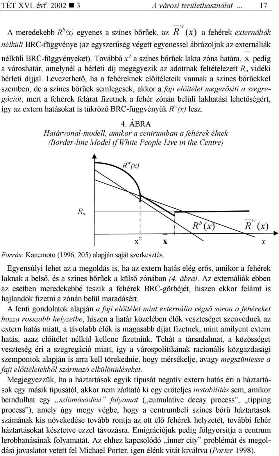 Továbbá x Σ a színes bőrűek lakta zóna határa, x pedig a városhatár, amelynél a bérleti díj megegyezik az adottnak feltételezett R a vidéki bérleti díjjal.