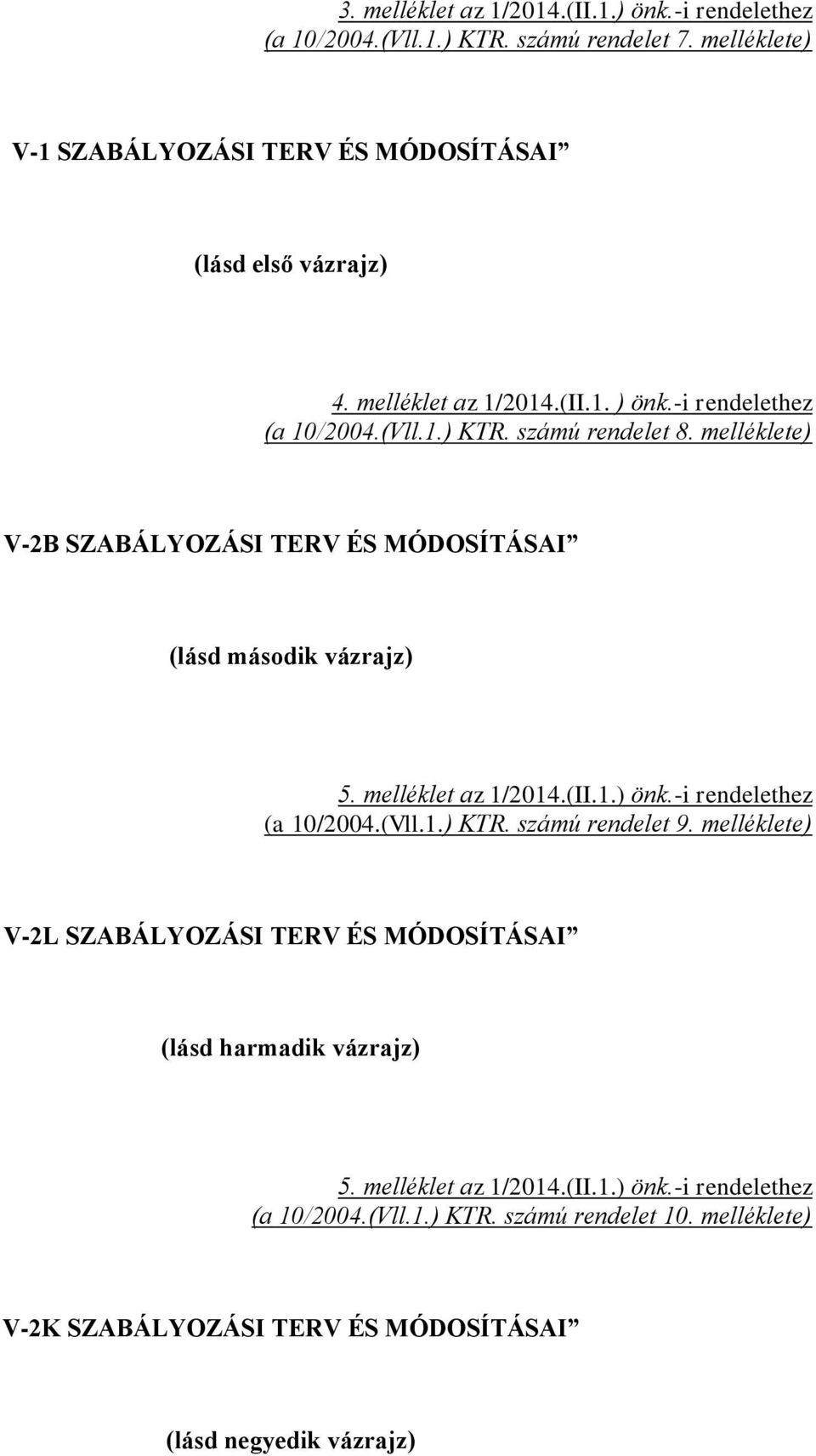 melléklet az 1/2014.(II.1.) önk.-i rendelethez (a 10/2004.(Vll.1.) KTR. számú rendelet 9. melléklete) V-2L SZABÁLYOZÁSI TERV ÉS MÓDOSÍTÁSAI (lásd harmadik vázrajz) 5.