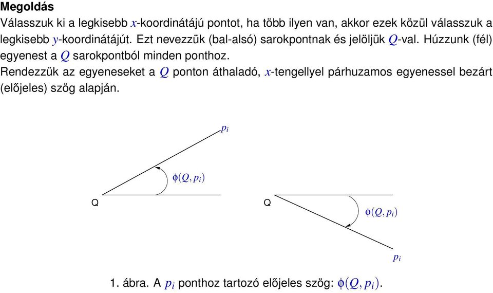 Húzzunk (fél) egyenest a Q sarokpontból minden ponthoz.