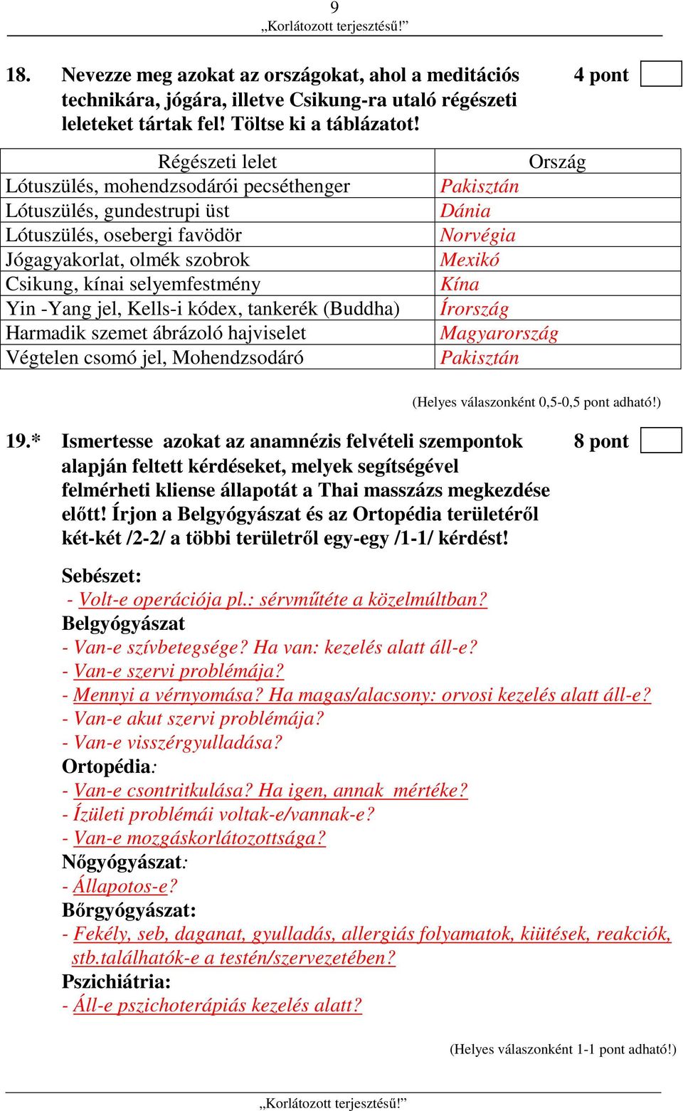 kódex, tankerék (Buddha) Harmadik szemet ábrázoló hajviselet Végtelen csomó jel, Mohendzsodáró Ország Pakisztán Dánia Norvégia Mexikó Kína Írország Magyarország Pakisztán (Helyes válaszonként 0,5-0,5