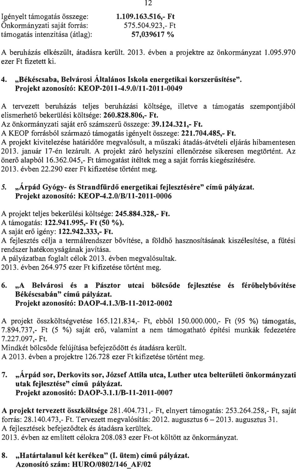 828.806,- Ft. Az önkonnányzati saját erő számszerű összege: 39.124.321,- Ft. A KEP forrásból szánnazó támogatás igényelt összege: 221.704.485,- Ft.