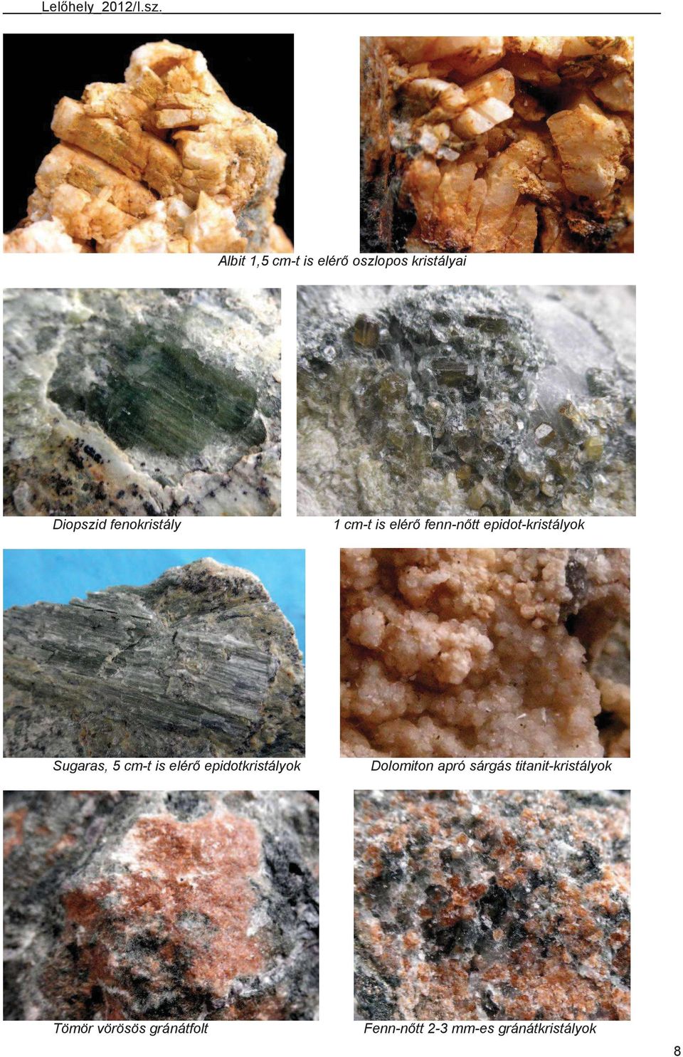 Sugaras, 5 cm-t is elér epidotkristályok Dolomiton apró sárgás