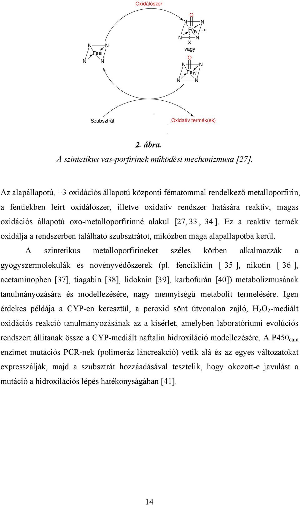 oxo-metalloporfirinné alakul [27, 33, 34 ]. Ez a reaktív termék oxidálja a rendszerben található szubsztrátot, miközben maga alapállapotba kerül.