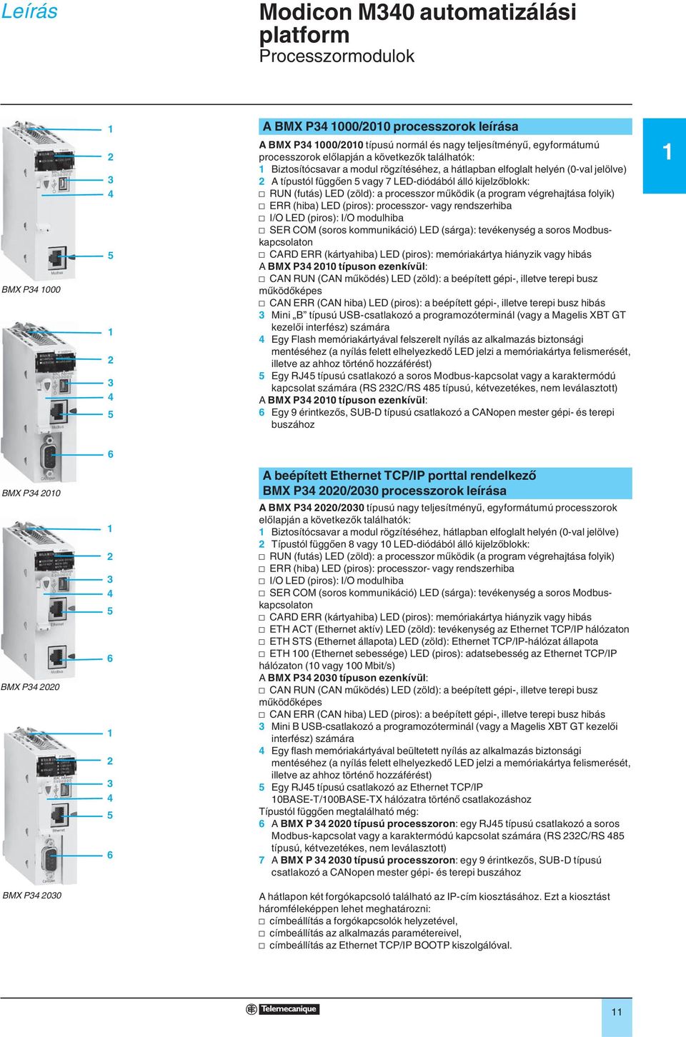 ERR (hiba) LED (piros): processzor- vagy rendszerhiba v I/O LED (piros): I/O modulhiba v SER COM (soros kommunikáció) LED (sárga): tevékenység a soros Modbuskapcsolaton v CARD ERR (kártyahiba) LED