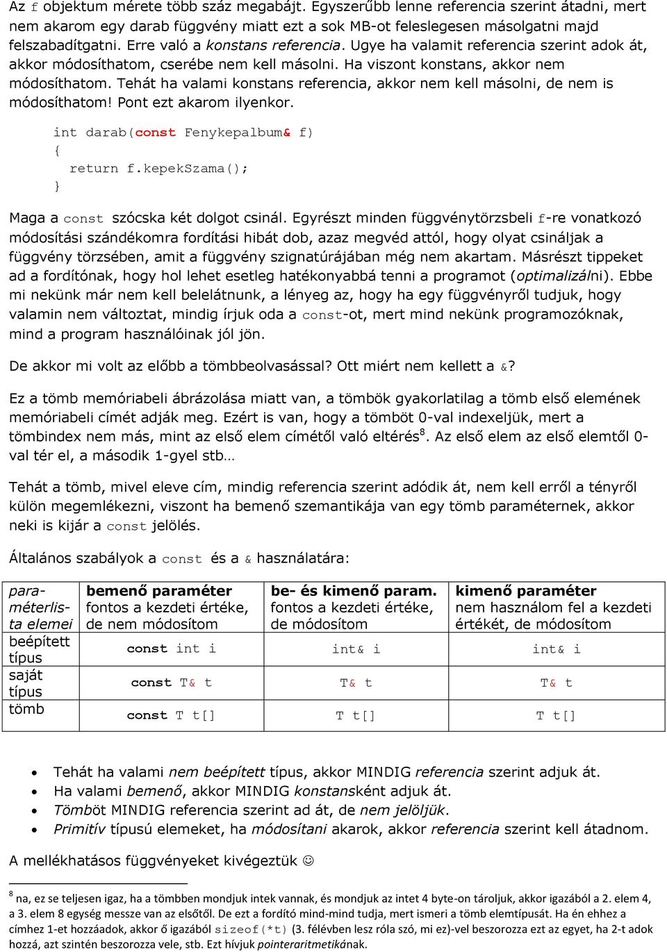 Tehát ha valami konstans referencia, akkor nem kell másolni, de nem is módosíthatom! Pont ezt akarom ilyenkor. int darab(const Fenykepalbum& f) return f.