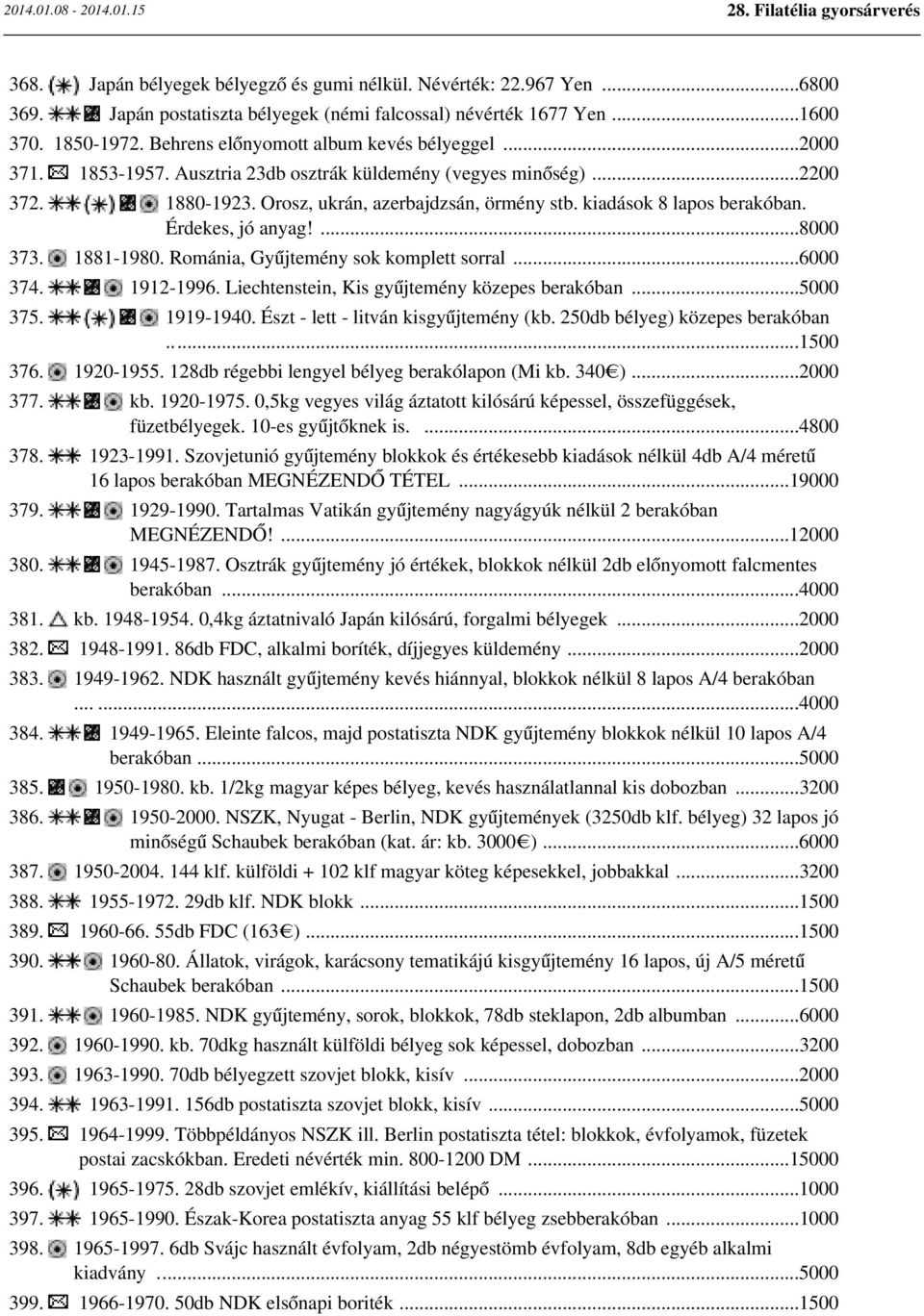 kiadások 8 lapos berakóban. Érdekes, jó anyag!...8000 373. 1881-1980. Románia, Gyűjtemény sok komplett sorral...6000 374. 1912-1996. Liechtenstein, Kis gyűjtemény közepes berakóban...5000 375.