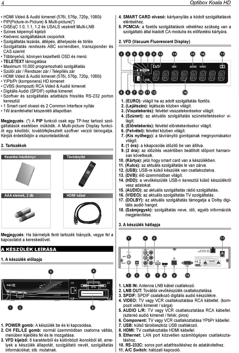 szerint Többnyelvű, könnyen kezelhető OSD és menü TELETEXT támogatása Maximum 10,000 programozható szolgáltatás Szülői zár / Rendszer zár / Telepítés zár HDMI Videó & Audió kimenet (576i, 576p, 720p,