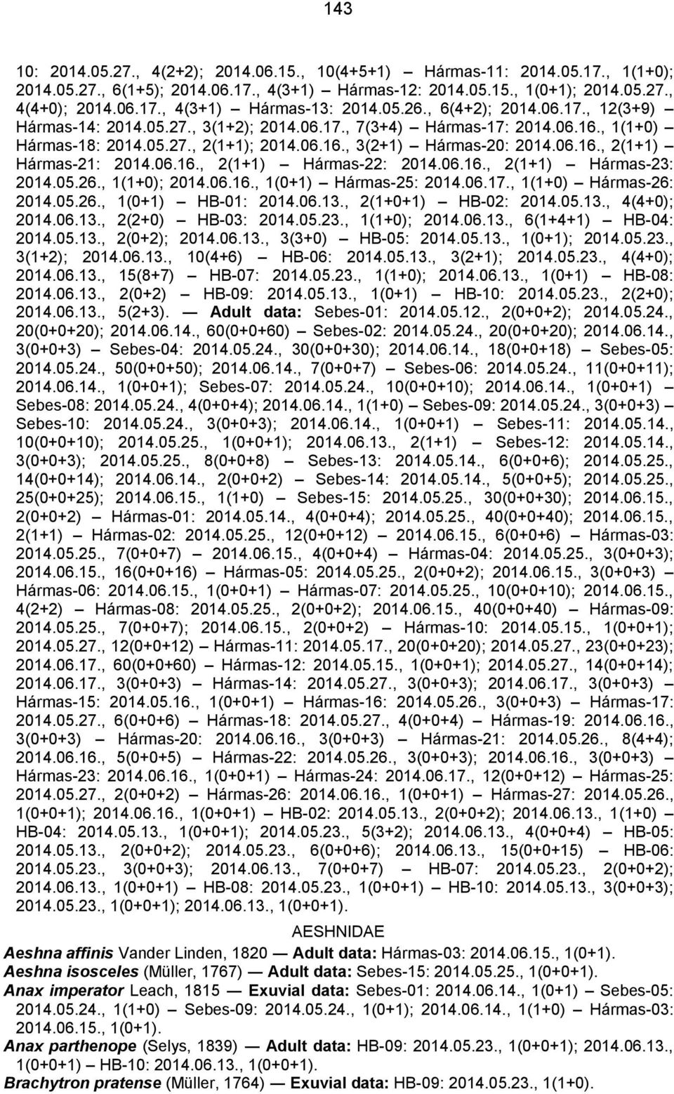 06.16., 2(1+1) Hármas-22: 2014.06.16., 2(1+1) Hármas-23: 2014.05.26., 1(1+0); 2014.06.16., 1(0+1) Hármas-25: 2014.06.17., 1(1+0) Hármas-26: 2014.05.26., 1(0+1) HB-01: 2014.06.13.