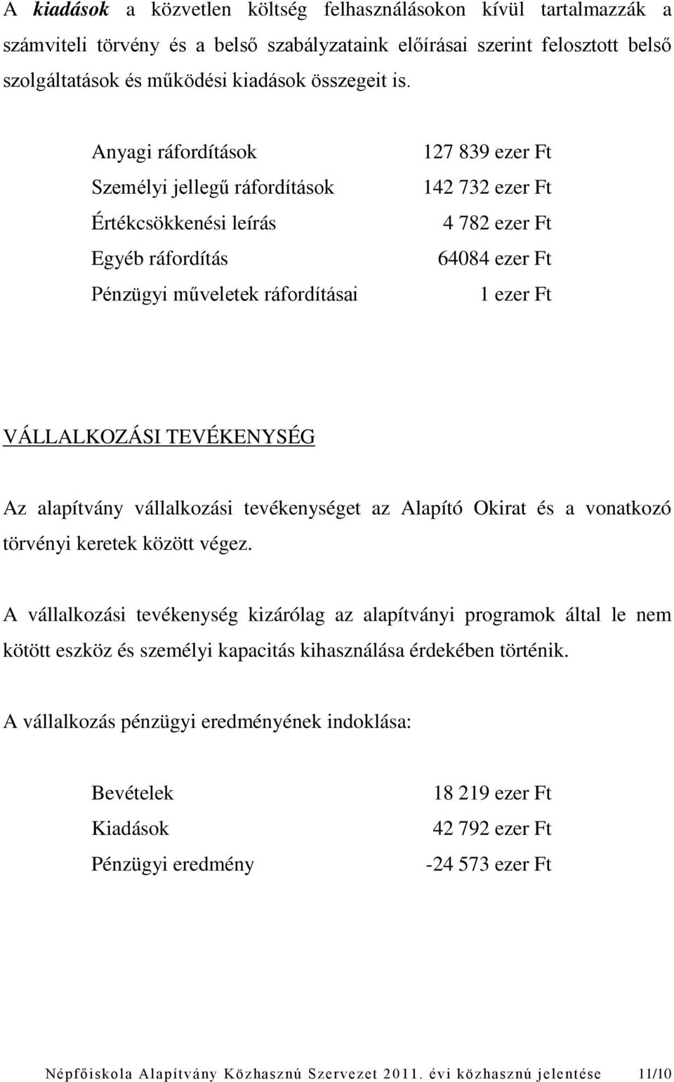 VÁLLALKOZÁSI TEVÉKENYSÉG Az alapítvány vállalkozási tevékenységet az Alapító Okirat és a vonatkozó törvényi keretek között végez.