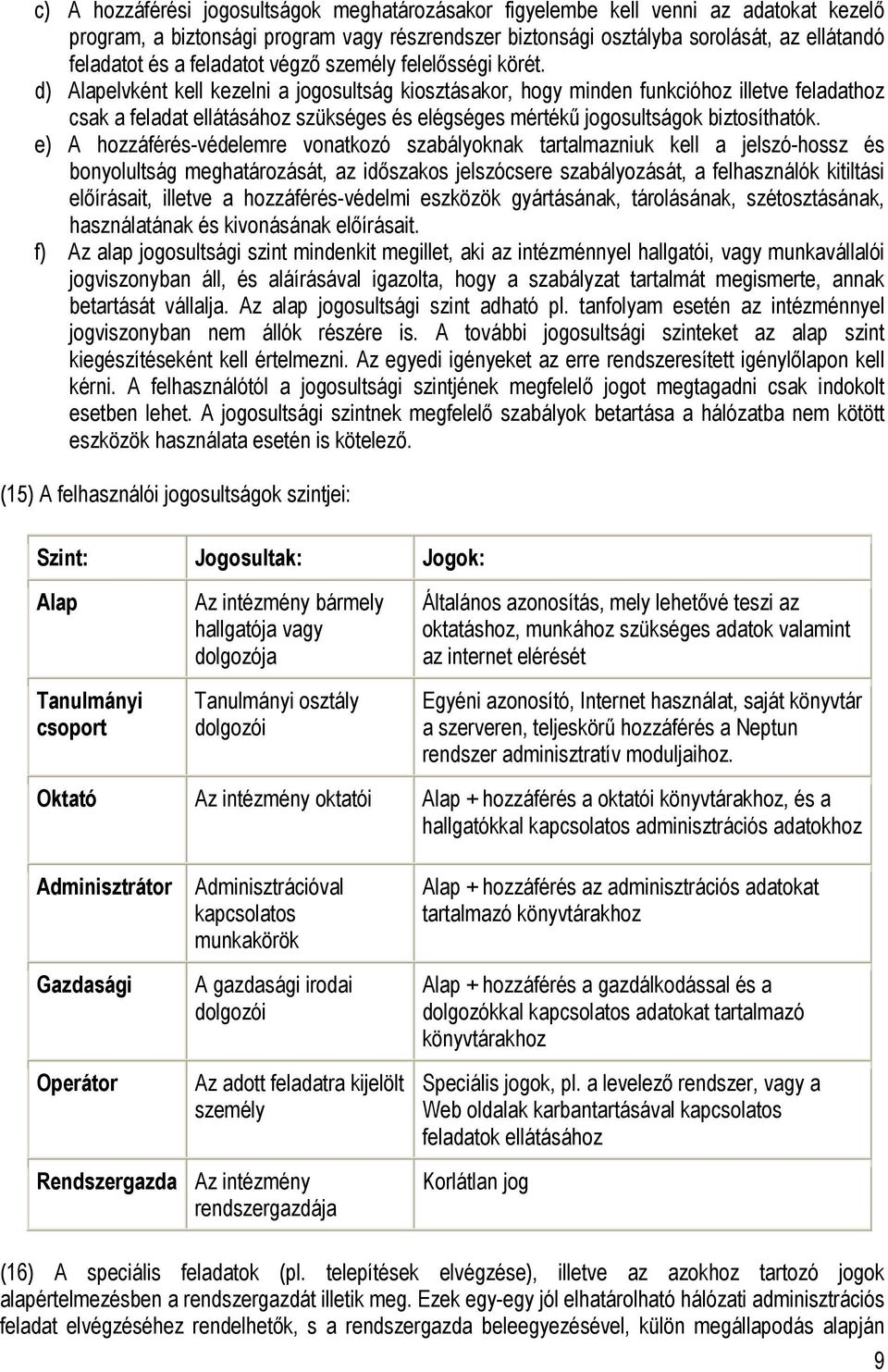 d) Alapelvként kell kezelni a jogosultság kiosztásakor, hogy minden funkcióhoz illetve feladathoz csak a feladat ellátásához szükséges és elégséges mértékű jogosultságok biztosíthatók.