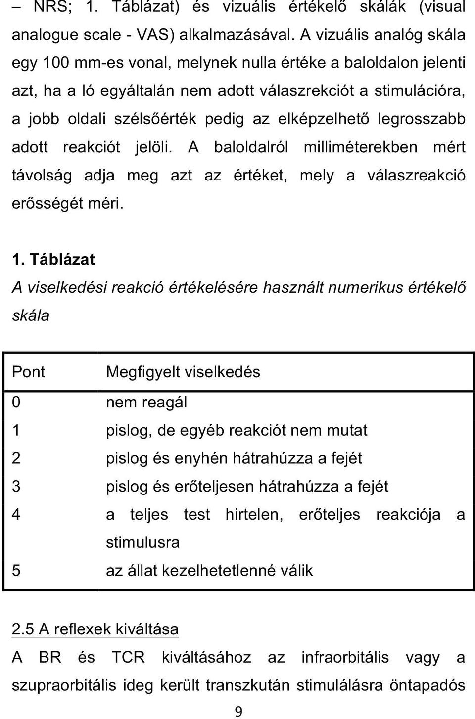 legrosszabb adott reakciót jelöli. A baloldalról milliméterekben mért távolság adja meg azt az értéket, mely a válaszreakció erősségét méri. 1.