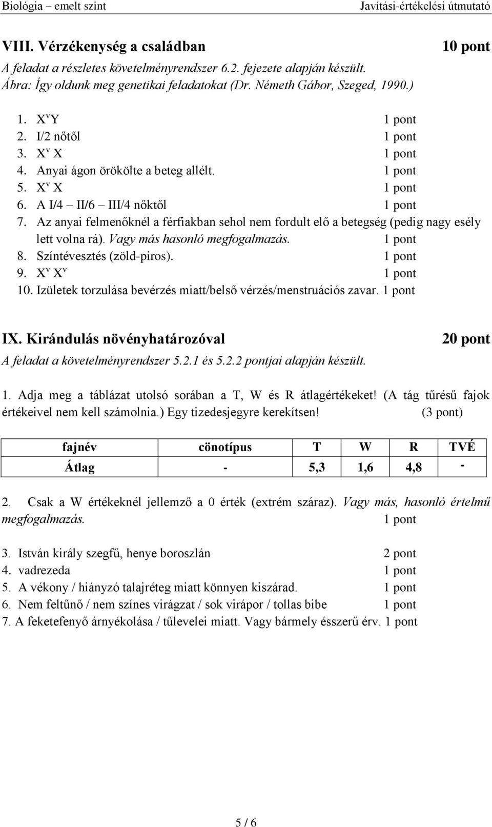 Vagy más hasonló megfogalmazás. 8. Színtévesztés (zöld-piros). 9. X v X v 10. Izületek torzulása bevérzés miatt/belső vérzés/menstruációs zavar. IX.